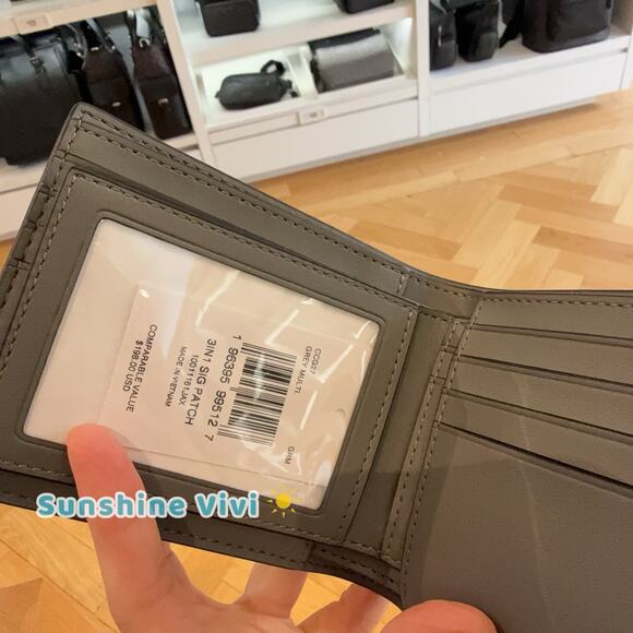 NWT Coach Men's 3-In-1 WalletIn Signature Canvas With Patches CCG27 Grey Multi - Picture 5 of 6